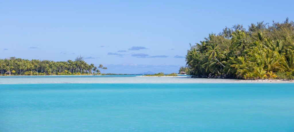 Tropical island motu near Bora Bora in French Polynesia